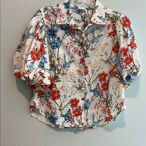 Floral Puff Sleeve Blouse - Multicolor
